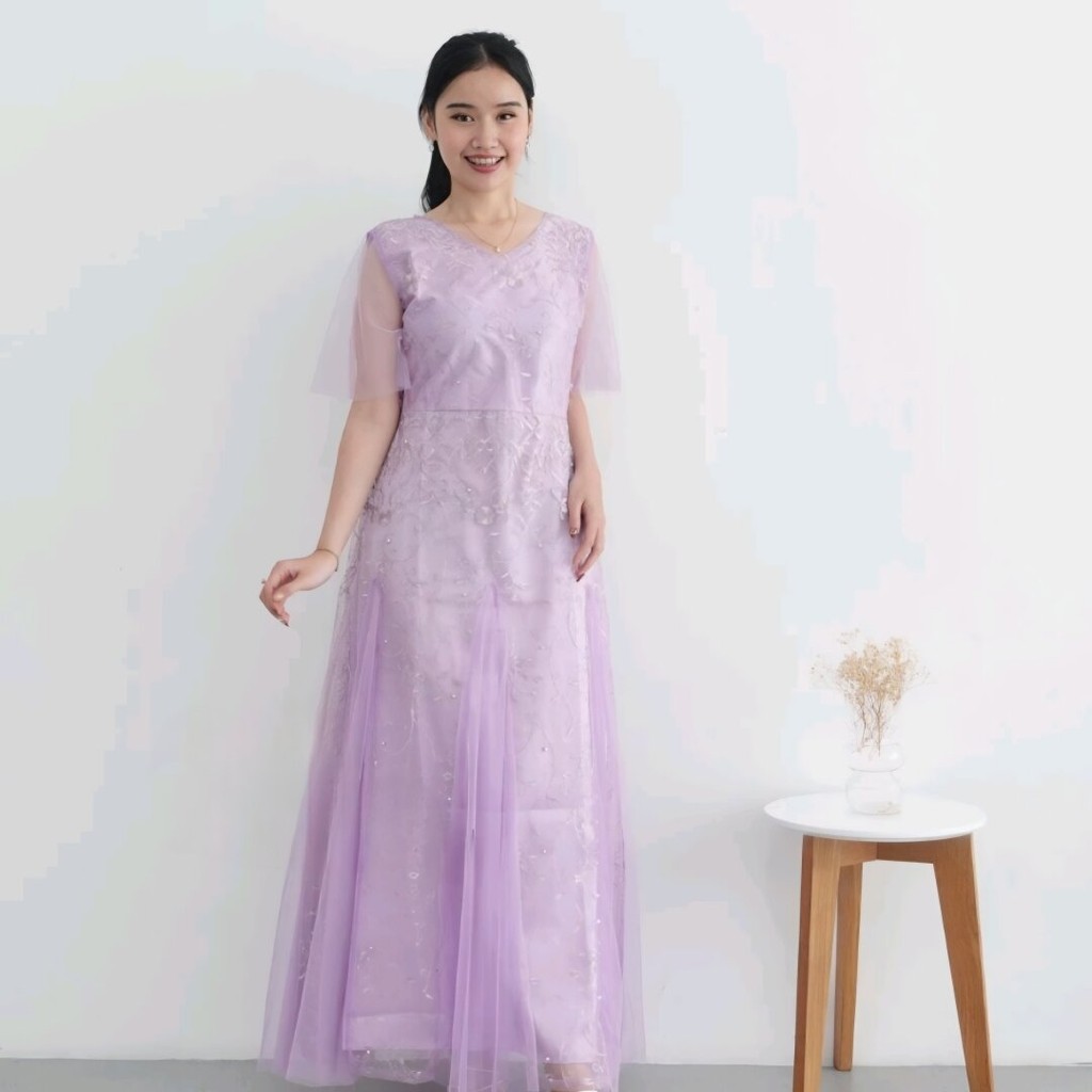 Dress Brukat Tile Premium Dress Brukat Tulle Mutiara Kombi Satin Longdress Brukat Pesta Dress Natal