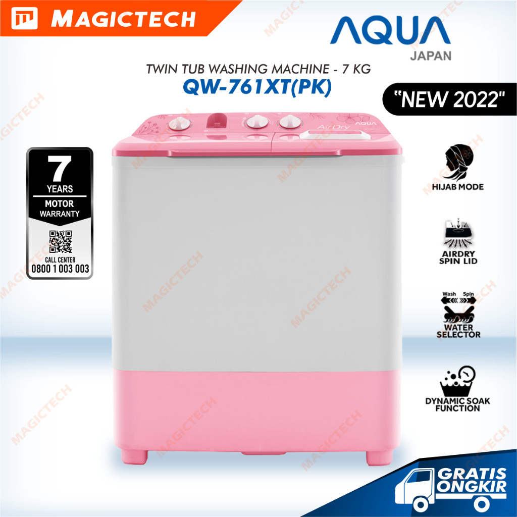 MESIN CUCI AQUA 7 KG QW-761XT(PK) / QW-761 2 TABUNG MANUAL HIJAB MODE