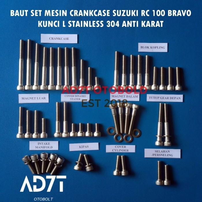 baut set fullset mesin Suzuki RC 100 bravo sprinter  kunci L stainles baut