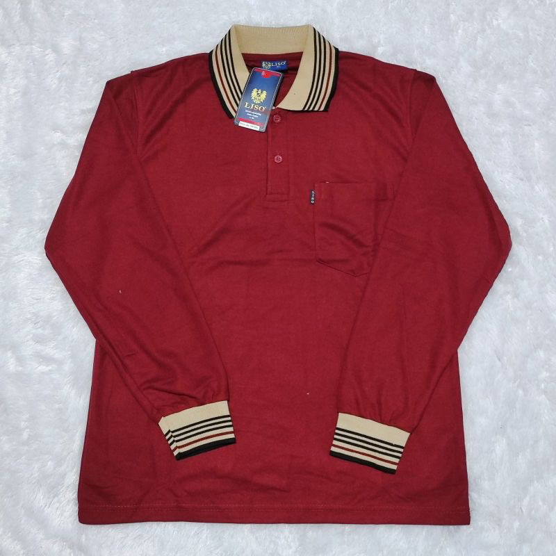 kaos kerah pria lengan panjang merah