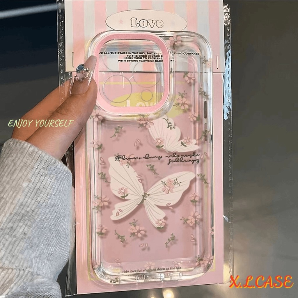 Casing Anti Guncangan Motif Bunga Kupu-kupu Sederhana Kompatibel Untuk IPhone 10 15 XR 11 Pro 13 15 