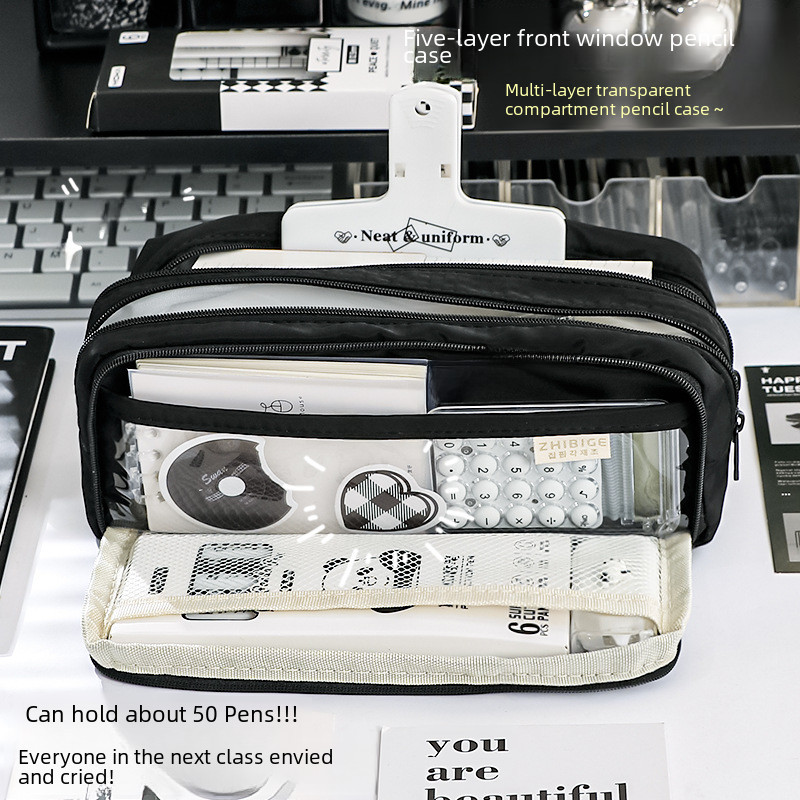 

5-layer Large Capacity Transparent Pen Bag Girls Version Stationery Box Primary Middle High School Students Pencil Case