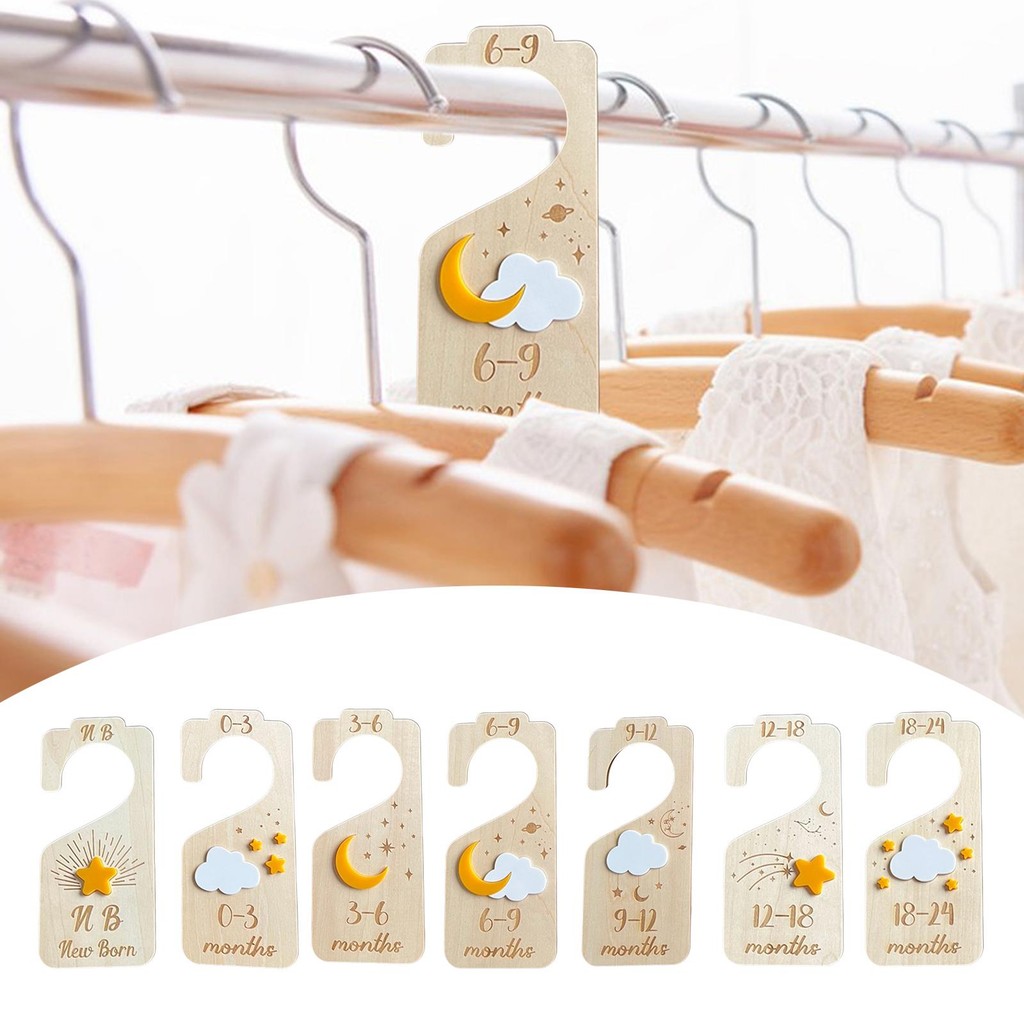 Wooden Baby  Wardrobe Divider 7-Piece Set Newborn 24 Months Wardrobe Clothes Organizer Wood Hanger D