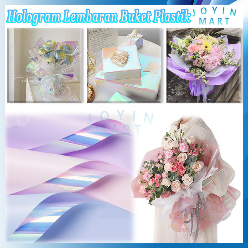 

【20 LEMBAR】Hologram Lembaran Buket Plastik/Bicolor Holographic Cellophane Lembaran/Kertas Plastik Buket Bunga