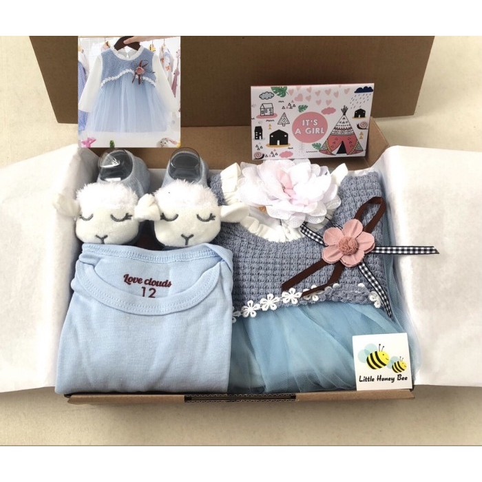 

Hampers bayi perempuan/ hampers bayi cewek /hampers newborn /kado bayi - Blue rose, Box coklat+pita