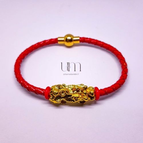 Gelang Kulit Pria Liontin Pixiu Emas Free Box