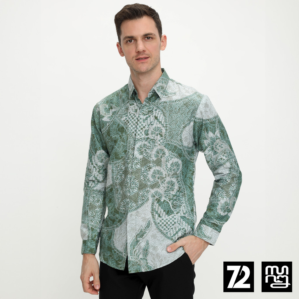 72 Batik - Kemeja Batik Pria Lengan Panjang Arcturus Slimfit Putih Hijau Mint 725037