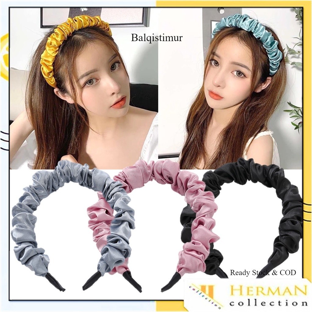 BALQIS BANDO  SCRUNCHIE SERUT SATIN BESAR KOREA HEADBAND RUFFLE BANDANA POLOS WANITA BANDO KAIN SCRU