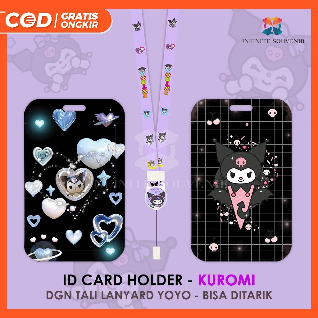 

(N017) ID Card Holder Tali Yoyo Kuromi / Nametag Yoyo Kuromi Black Purple / Card Holder Yoyo / Sanrio / Card Holder Tali Bisa Ditarik