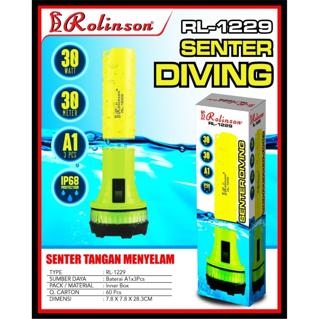 Terlaris RL 1229 Senter Tangan Diving Tahan Air Rolinson 30 Meter RL-1229 senter menyelam