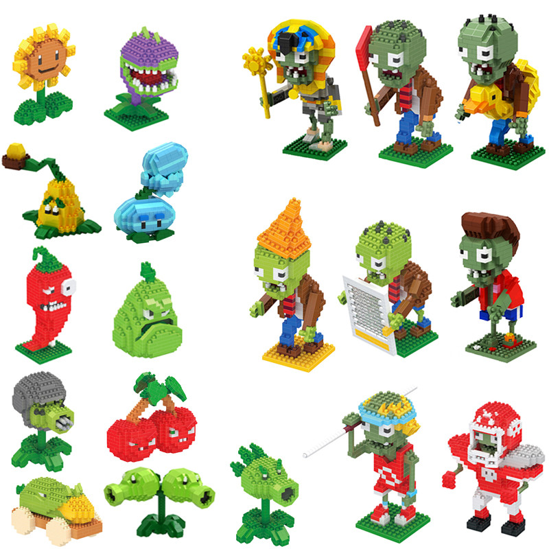 Plants vs Zombies 2 Video Game Character building block Toys PVZ Plants Peashooter SunFlower Anime K