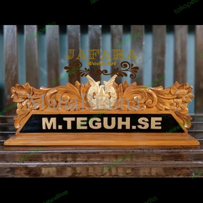

Papan Nama Meja Kayu Jati Minimalis Full Ukir Custom - Nama 1 Baris MB3212