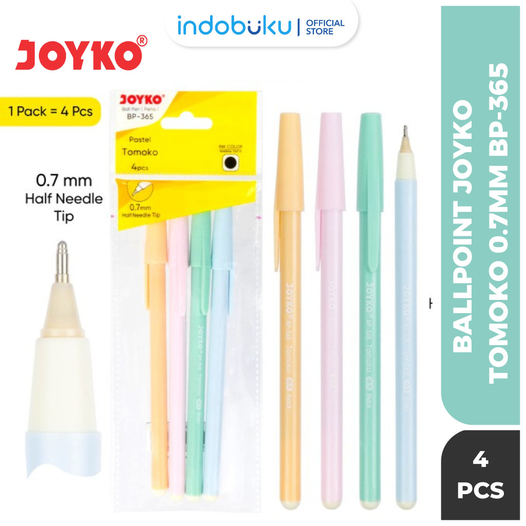 

( 1 Pack 4Pcs ) Pulpen Joyko Pastel Tomoko 4Pcs 0.7mm / Bolpoin Pena Joyko Murah BP-365