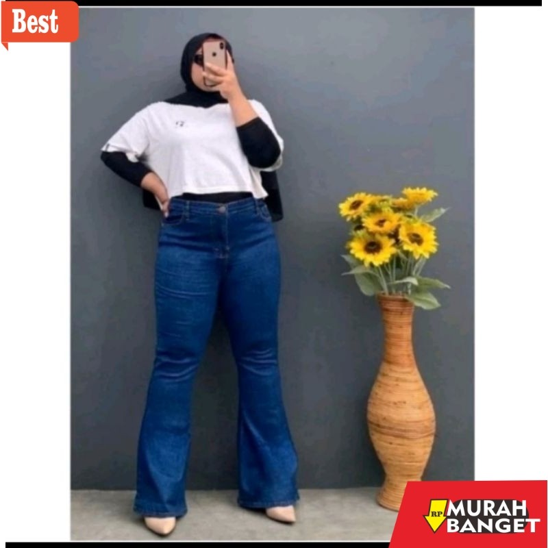 celana cutbray wanita terbaru Celana Highwaist Cutbray Jeans Jumbo Wanita Big Size 35-42