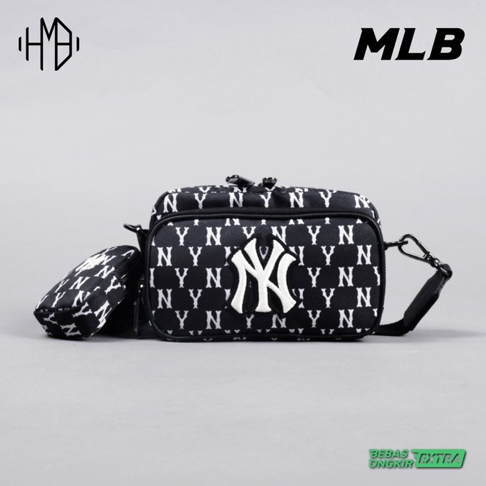 MLB Korea NY Yankees Monogram Nylon Jacquard Mini Cross Bag Set Black
