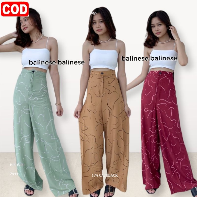 Kulot Highwaist Motif Worm XL - Celana Wanita HW Motif Cacing Rayon Bali