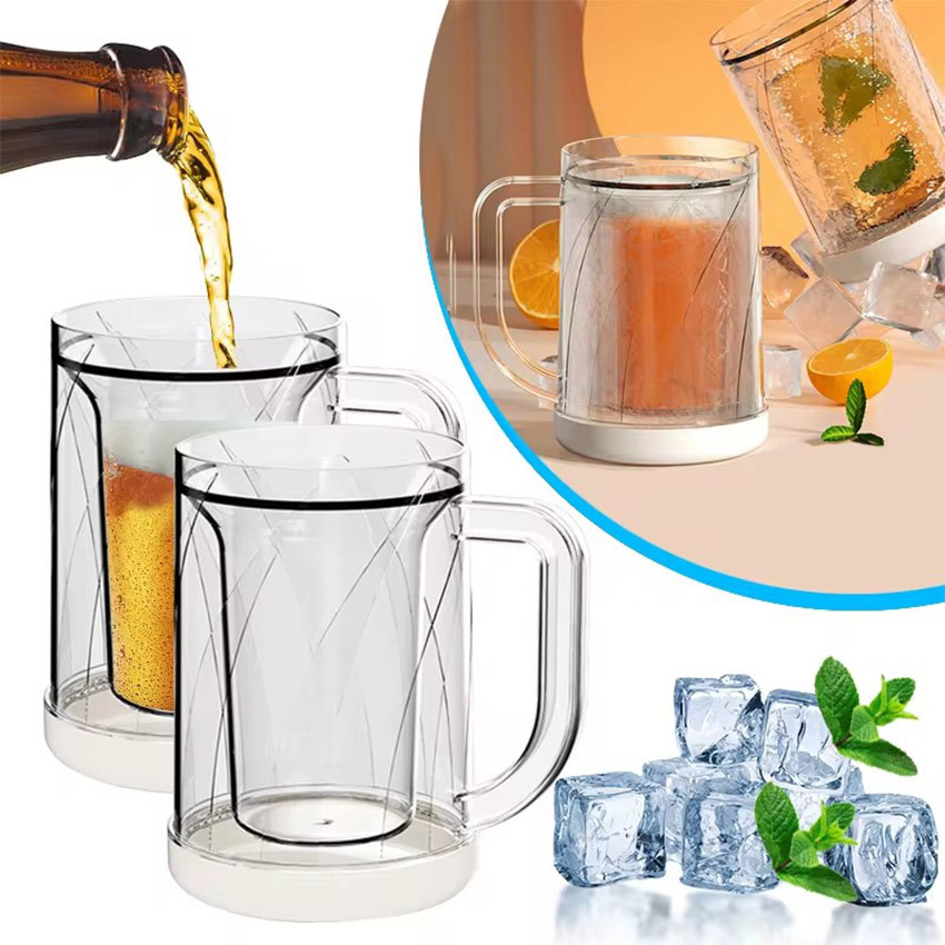 Double Wall Cooling Ice Cup Large Freezer Ice Beer Mug Cup Drinking Glasses Clear Cooling Wine Cup