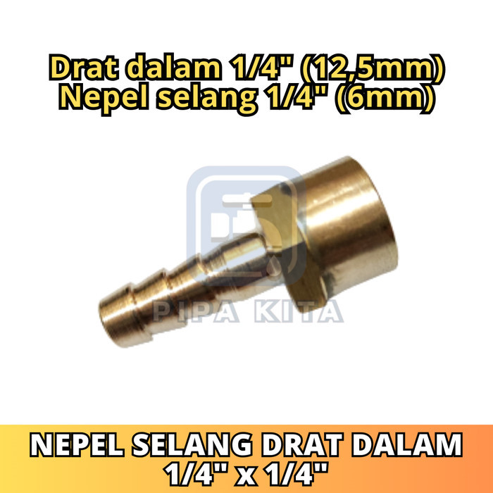 Nepel Selang Drat Dalam 1/4 x 1/4 Inch Kuningan Sambungan Drat Dalam