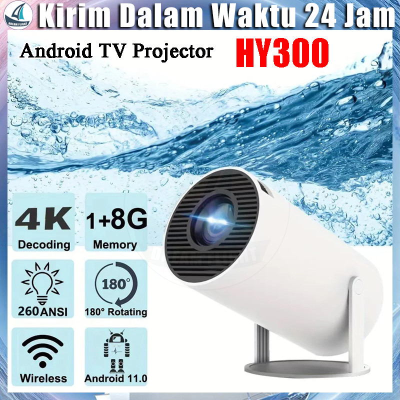 【Barang Spot】HY300 Smart Proyektor 4K Ultra HD Android 11.0 WiFi Bluetooth Telepon Wireless Proyekto