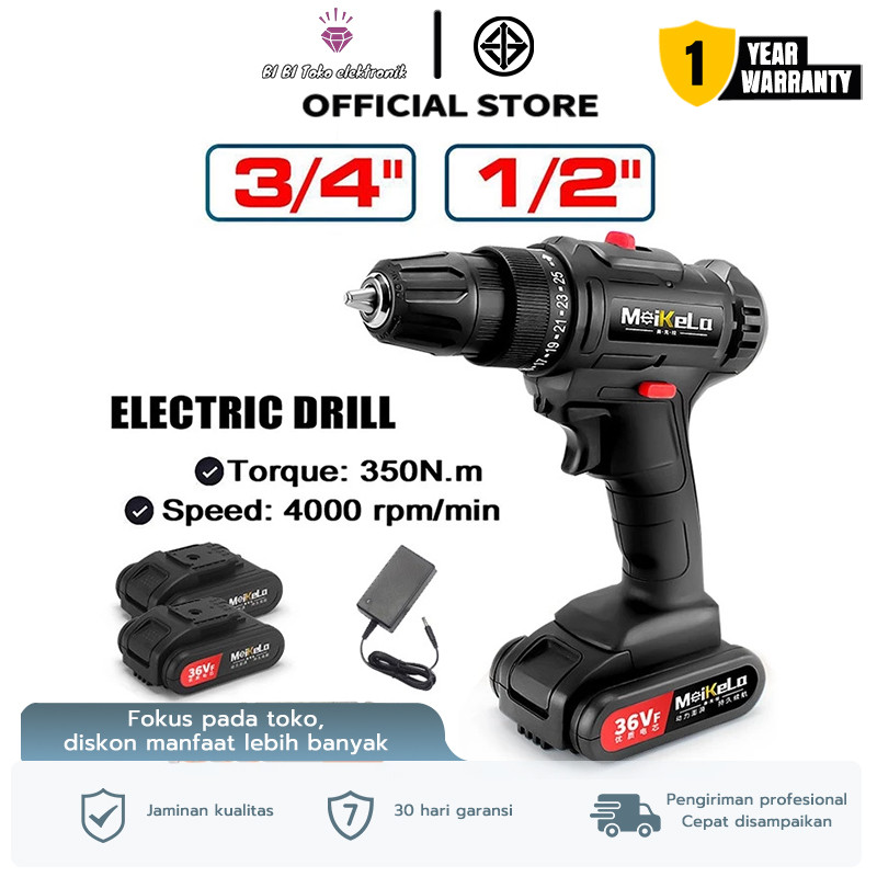 Impact Cordless Drill 38VF / Mesin Bor 2 Baterai tanpa kabel Untuk Tembok Beton/bor batre1 set lengk