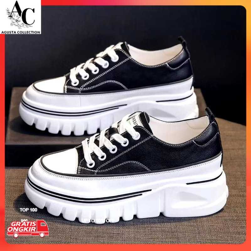 Sepatu Korea / Sepatu Wanita Canvas Bertali Fashion Import Korea Sepatu Sneakers Wanita Hak Tinggi S