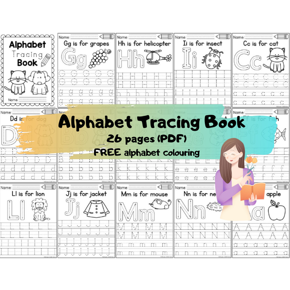 Printable Buku Mewarnai dan Menulis Huruf 26 Halaman Bahasa Inggris - Worksheet Anak PAUD/TK Belajar