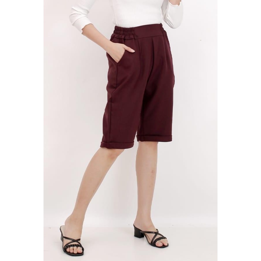 MURAH✨ - Celana Kulot Wanita Kulot Pendek Wanita Kulot 3/4 Kulot Pinggang Karet - Maroon