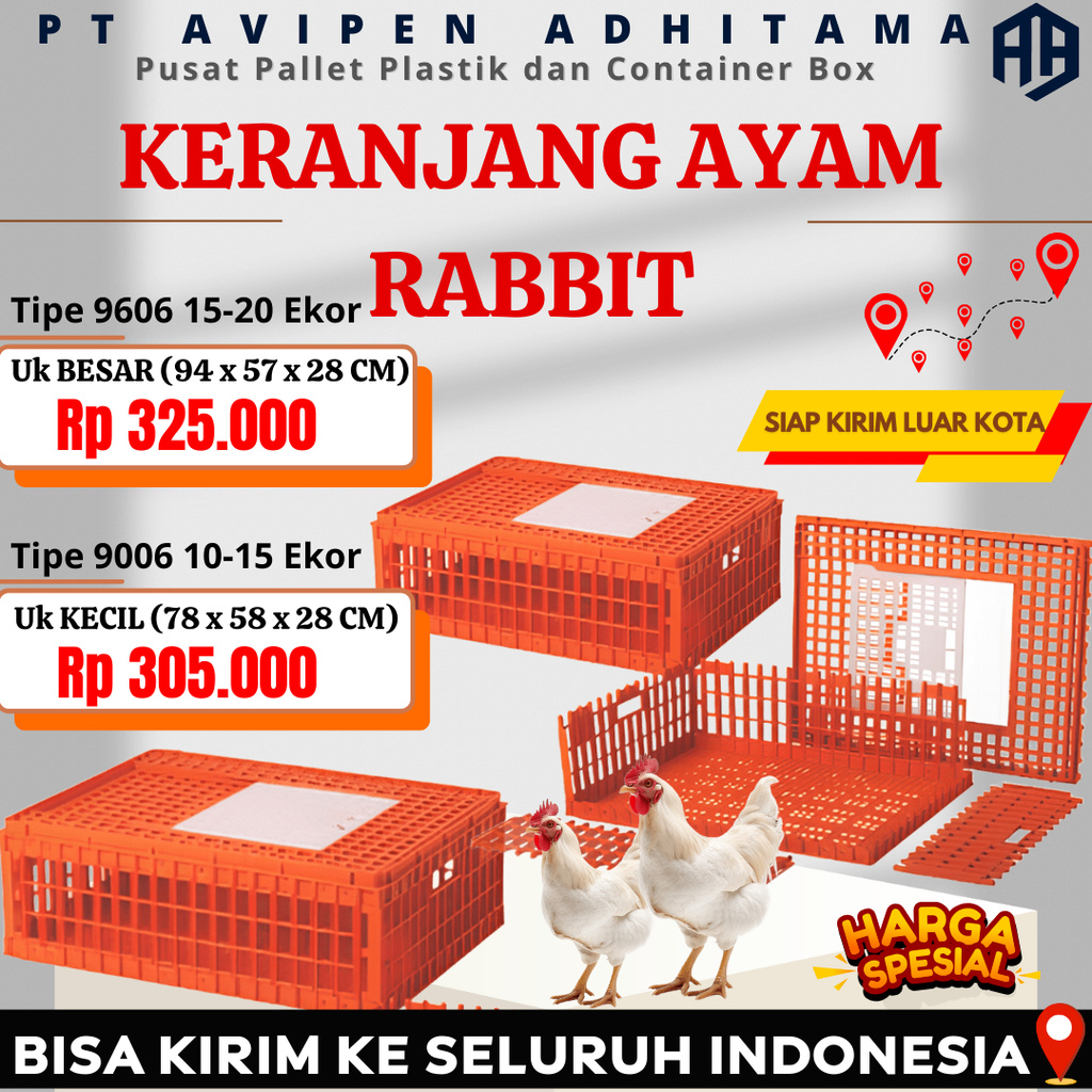 Keranjang Ayam Merek Rabbit Plastik Ukuran Besar Type 9606  Dan Kecil Type 9006 Keranjang Ayam Poton