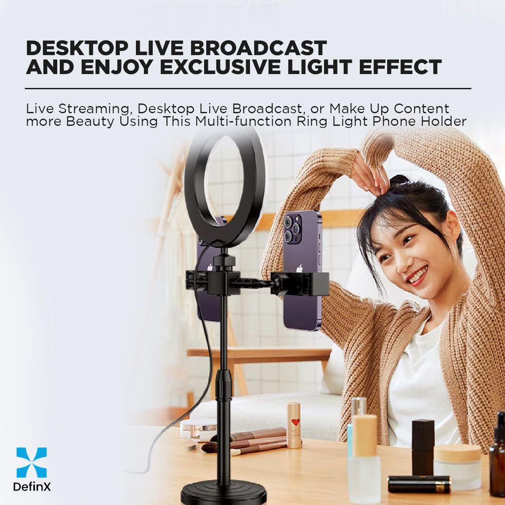 DefinX Ring light Tripod Mini Stand HP Live stream 16cm+Tripod + 2 Holder 3 Holder HP Selfie Make Up