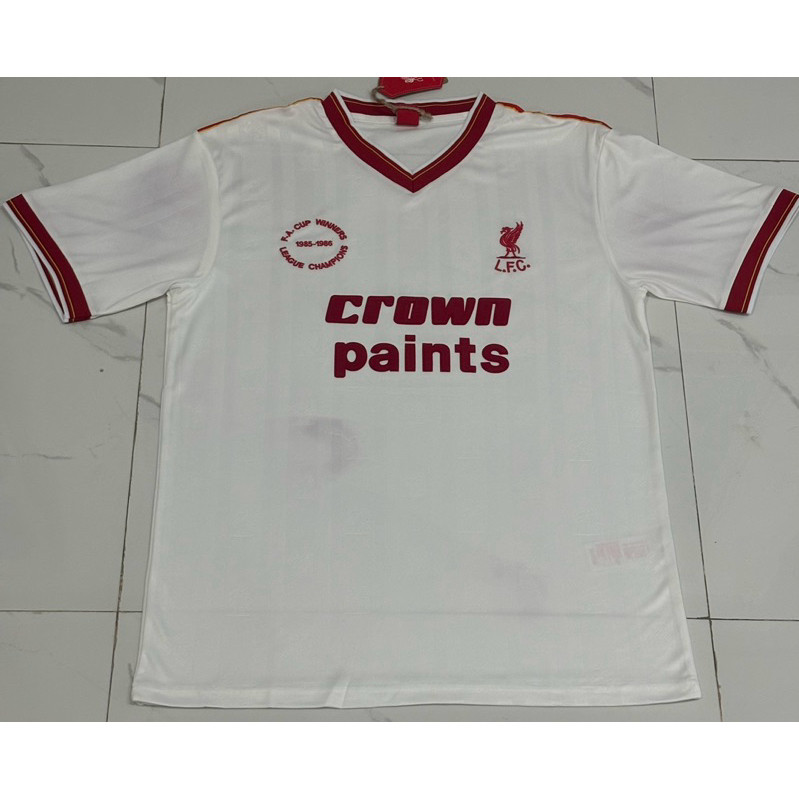 BAJU BOLA JERSEY SPONSOR VELVET TIMBUL LIVERPOOL AWAY RETRO 1985 1986 DOUBLE WINNER CROW PAINTS JERS