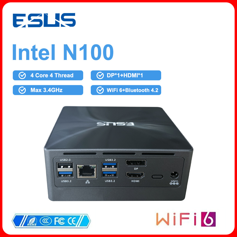 

ESUS N100 Mini PC Gamer Intel 16G 512G 4K 60Hz Mini Pocket PC 8GB 256GB Windows 10/11 WIFI6 1000M DIY Gaming Computer