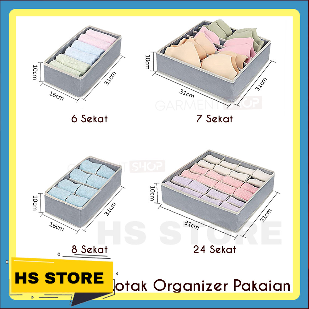 Kotak Penyimpanan Serbaguna Organizer Kain Sekat Laci Lemari Tempat Penyimpanan Celana Dalam Kaos Ka