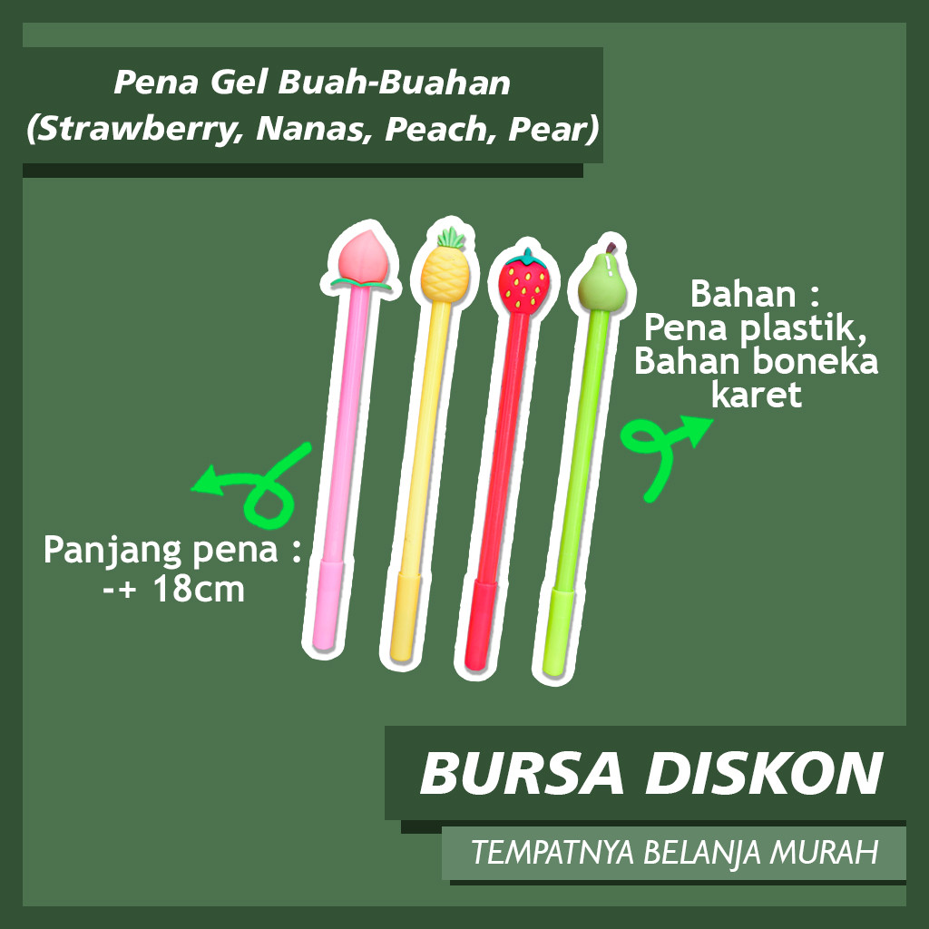 

Pena Gel Buah-Buahan (Strawberry, Nanas, Peach, Pear) Tinta Hitam Pulpen Fruit Buah Lucu Warna warni