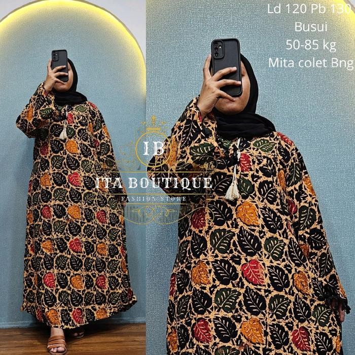 Gamis jumbo abaya batik Mita sogan  coklat dan bw dobble XXL -XXXL JUMBO  Panjang Wanita Nyaman Bati