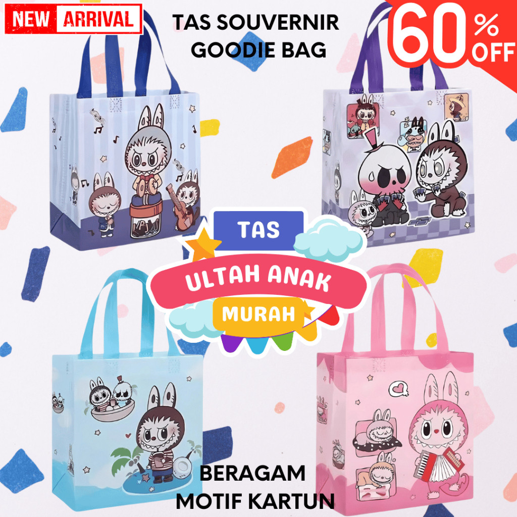 

【Labubu】Tas Spunbond Motif GOODIE Bag/ Tas Kado Gift/ Goodie Bag Hampers Souvenir Tas Custom Kuromi