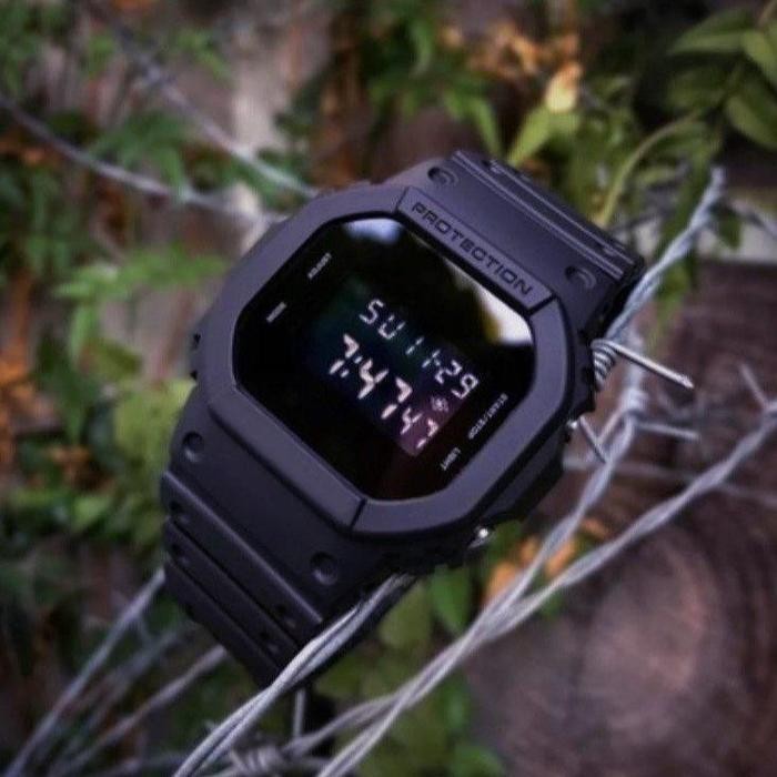 jam tangan pria wanita full black strab rubber COD Watches - hitam