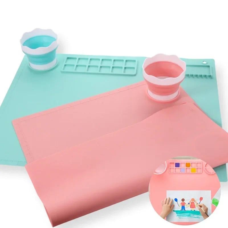 

1PC Washable Silicone Craft Graffiti Painting Mat Children's DIY Silicone Painting Scrubbable Pigment Palette Painting Pad