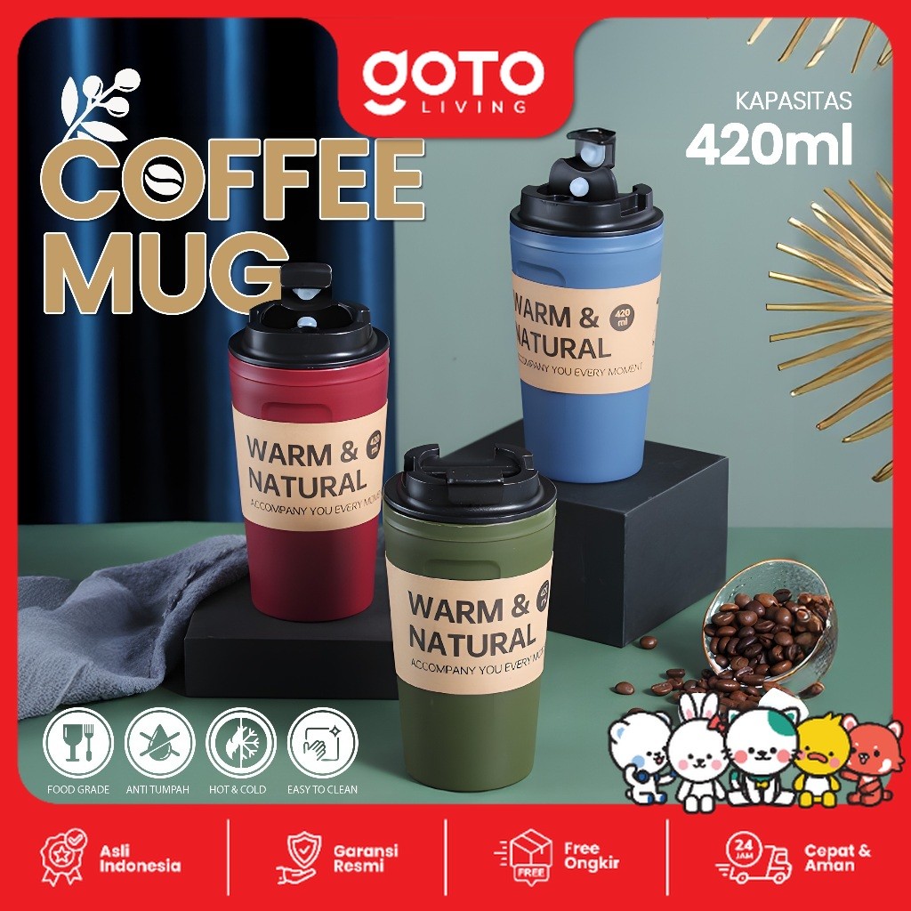 Goto Wooda Coffee Mug Gelas Kopi Portable Tahan Panas 420 ML