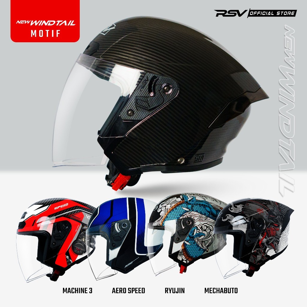 NEW Helm Half Face RSV NEW WINDTAIL ALL MOTIF - Unisex RSV Helmets