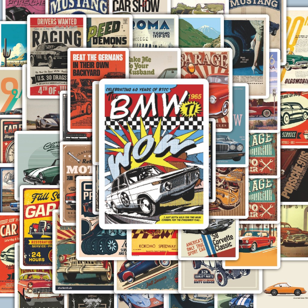 

100PCS Lucu Stiker Mini Retro Car Poster Stiker Aesthetic Stiker Anti Air Stikers Berperekat Waterproof sticker decal buat Motor Helm Buku Journal Koper Casing HP Laptop Botol Minum Hadiah anak