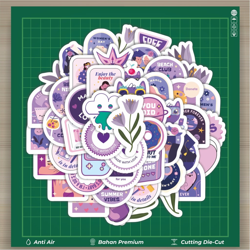

HOT 50 PCS STIKER Sticker Kartun Ungu Sticker Stiker Fashion Cars Decal Dingin Kartu Album Custom Vinyl Anti Air- Sticker Aesthetic Buku Journal Koper Casing HP Tablet Laptop Helm Motor Botol Minum