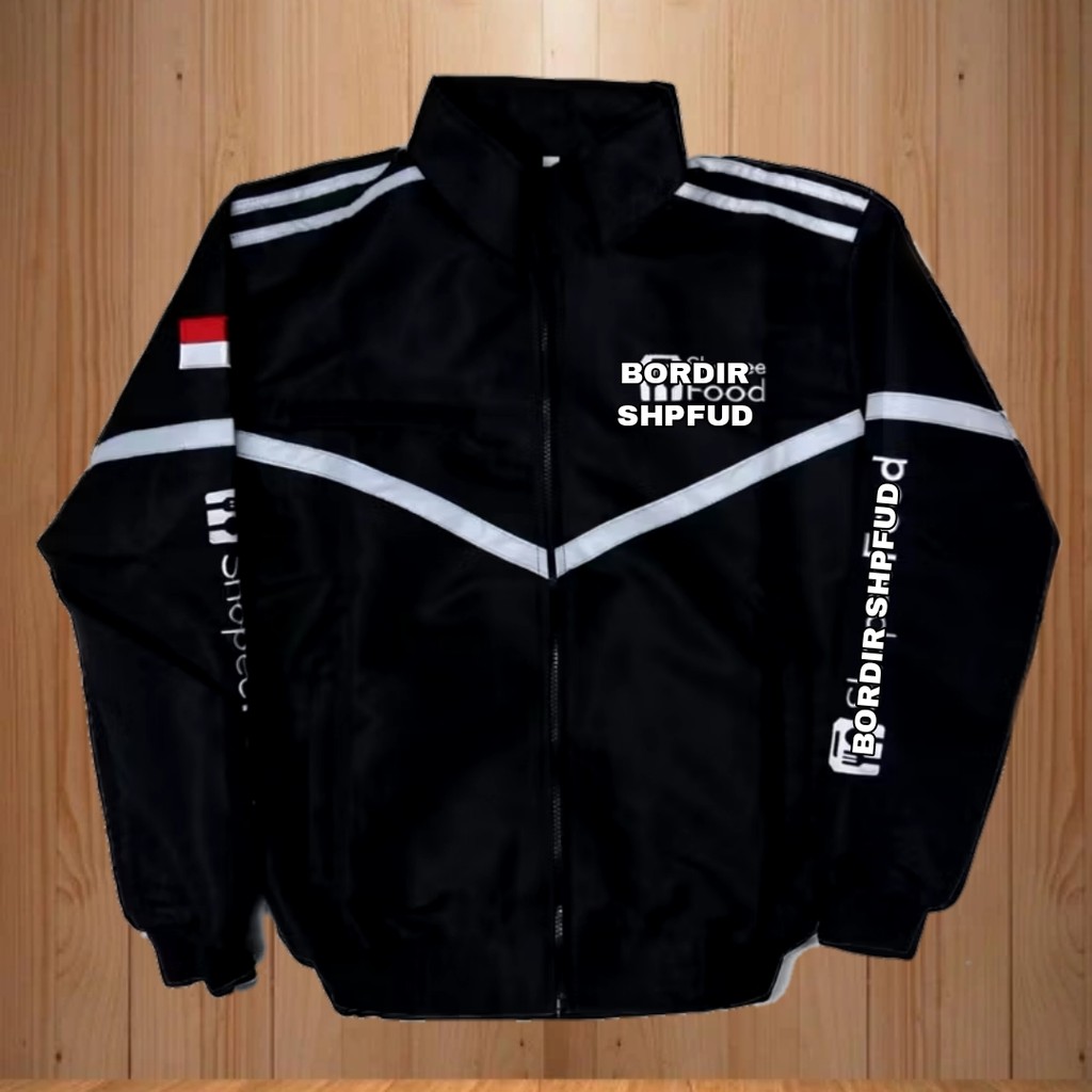 Jaket bomber hitam ojek online / jaket shp food hitam / driver ojol / jaket motor pria Termurah Full