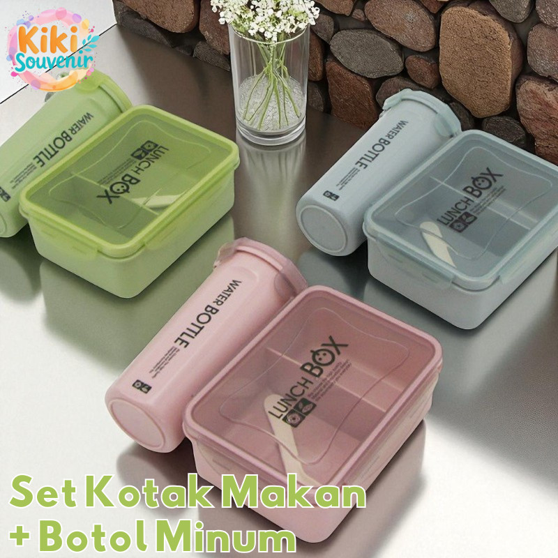 LUNCH BOX SET / KOTAK BEKAL SET / KOTAK NASI SET FREE BOTOL MINUM & SENDOK 8216 500ML