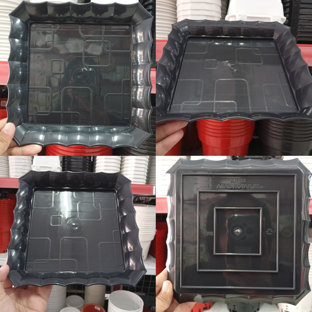 Tatakan Alas Pot Kotak 22 Putih Hitam Pot Plastik Segi Persegi Panjang