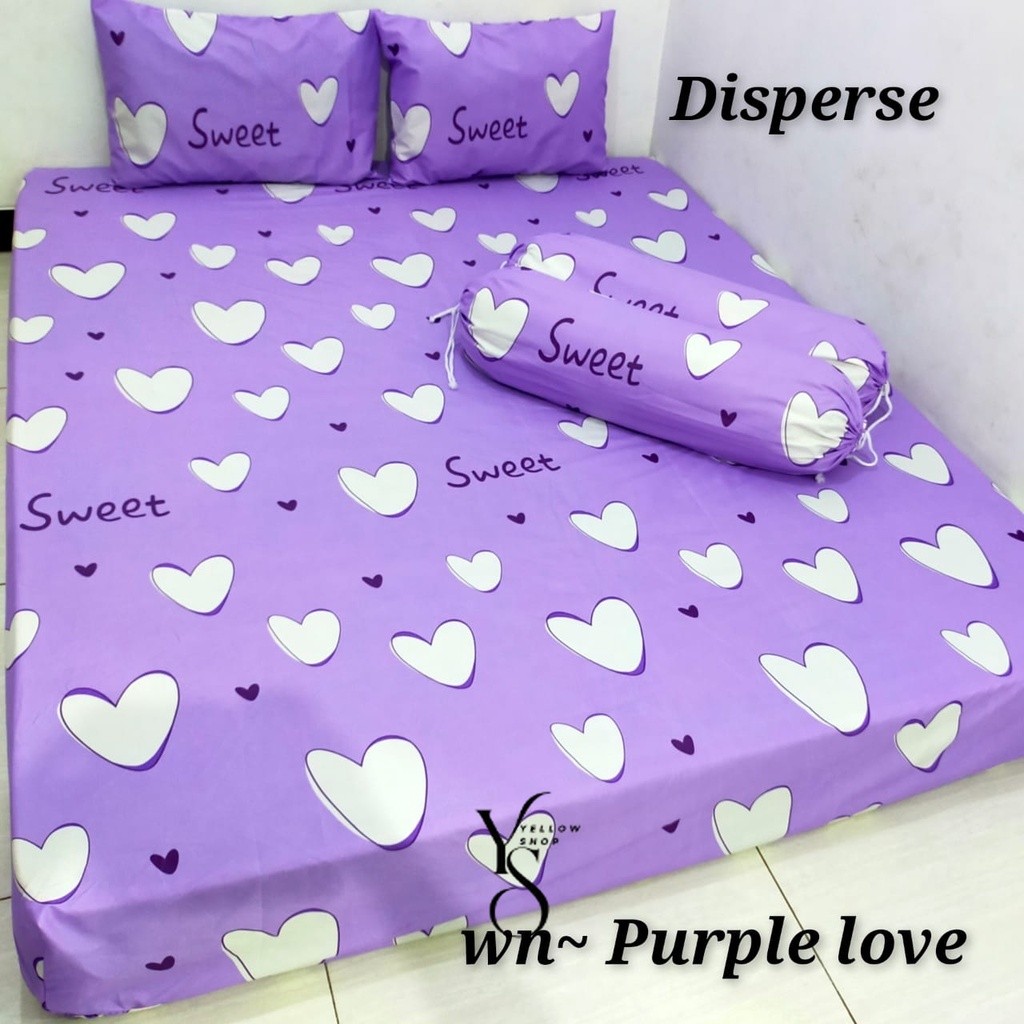 PROMO SPREI MOTIF SWEETY LOVE UNGU MURAH BERKUALITAS SET SARBAN SARGUL