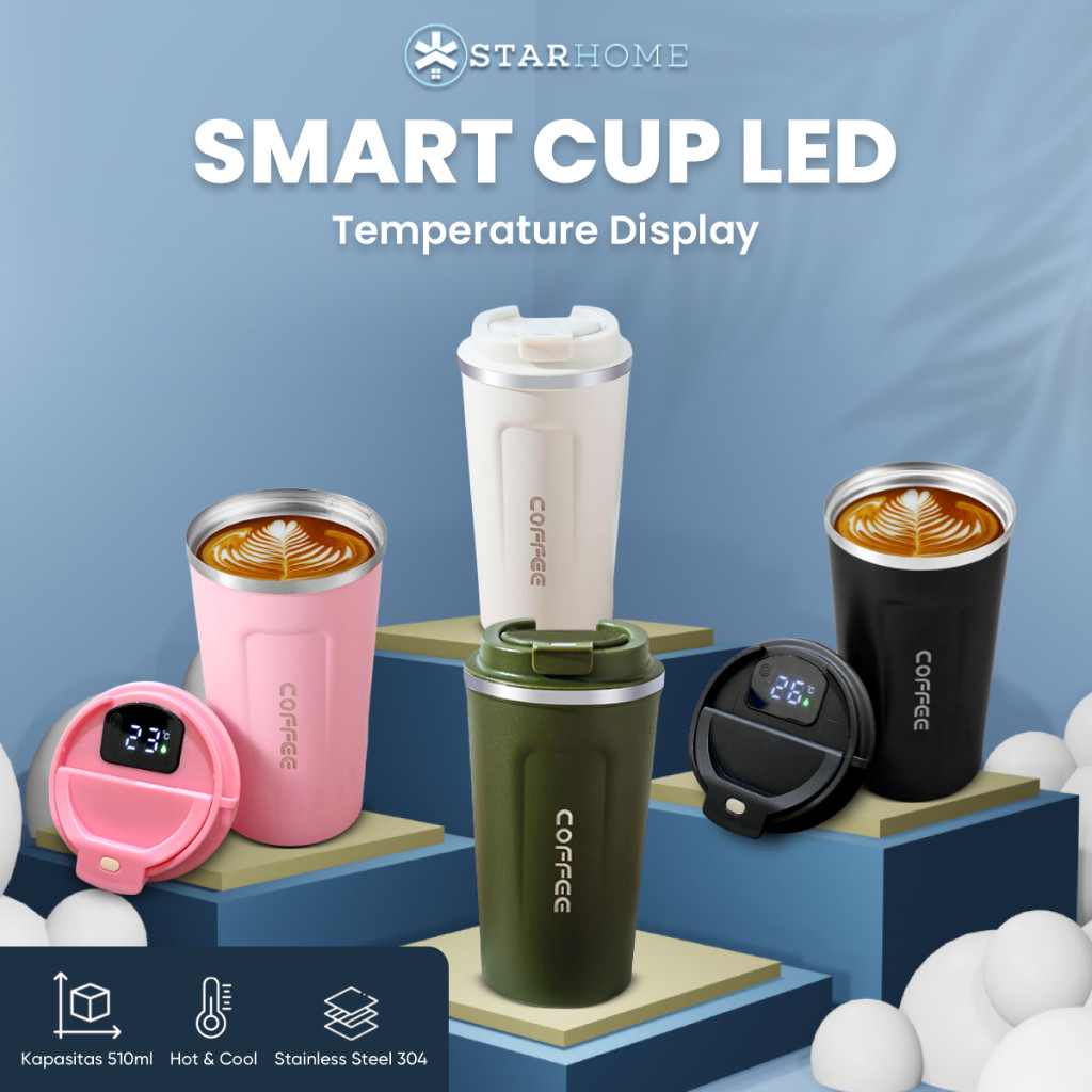 Termos Cangkir Gelas Kopi Suhu LED Tumbler Tahan Panas Dingin 510ml Travel Mug Botol Minum