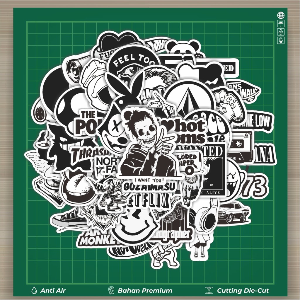 

HOT 50 PCS STIKER Stiker Aesthetic Black And White Brand Distro Versi 6 Stiker Fashion Cars Decal Dingin Kartu Album Custom Vinyl Anti Air- Sticker Aesthetic Buku Journal Koper Casing HP Tablet Laptop Helm Motor Botol Minum