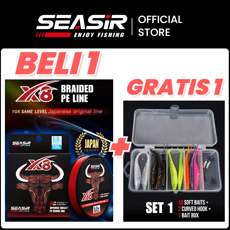 ESPECIAL[Beli 1 Gratis 1]  SEASIR BULL PRO PE X8 Senar Pancing (150 Meter)+ Gratis Bonus=Umpan Soft 