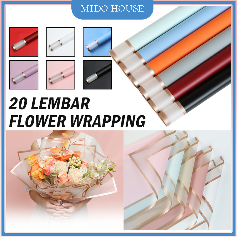 

20 Lembar Flower Wrapping/Kertas Duket Transparent Double Frame/Flower Wrapping Paper List Gold