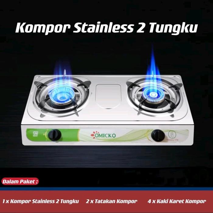 [BERGARANSI] Harga Promo Kompor Gas 2 Tungku / OMICKO Kompor Stainless 2 Tungku Anti Karat / Kompor 